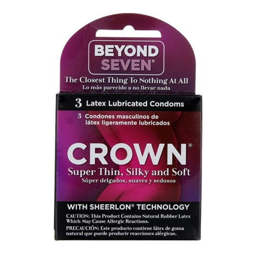 Okamoto Beyond Seven Latex Lubricated Condoms, Crown, 3 Ea